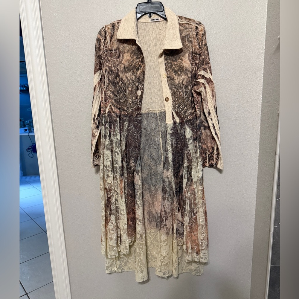 Origami by Vivian Elegant Long Sleeve Crochet and Lace Sweater